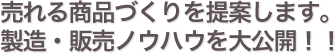 売れる商品づくりを提案します。製造・販売ノウハウを大公開!!
